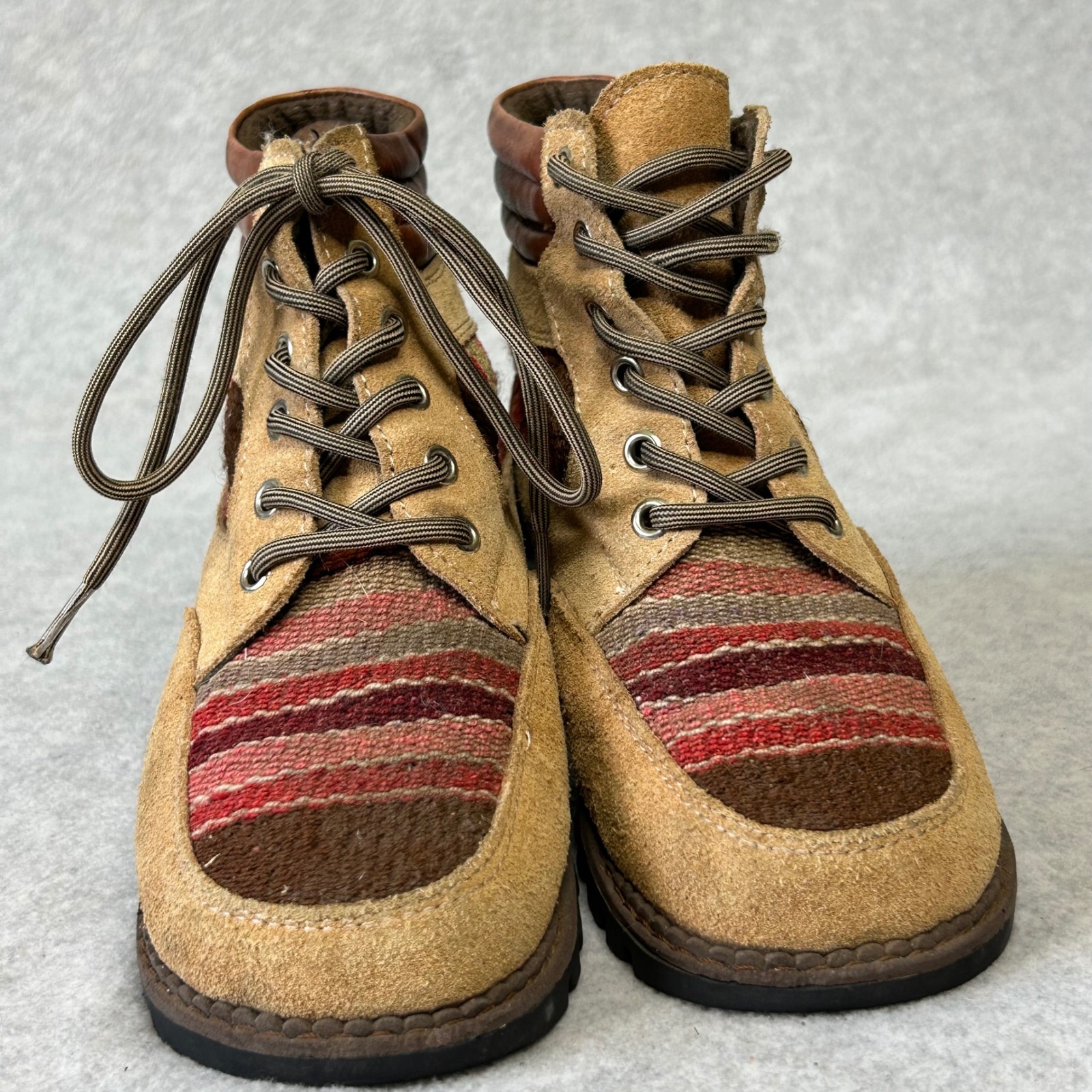 Peruvian Textile Suede Leather Ankle Boots Striped Accents Lace Up Womens Repair — image 4 of 6